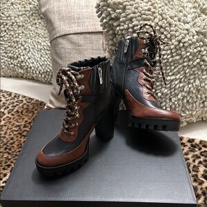 ANTONIO MELANI Black and Brown Heeled Boots with Glossy Finish